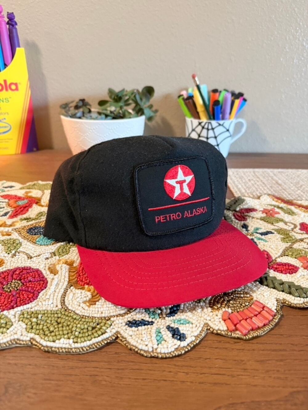 80s Texaco Petrol Alaska Vintage Gasoline Black Red Snapback Hat Chevron Shell